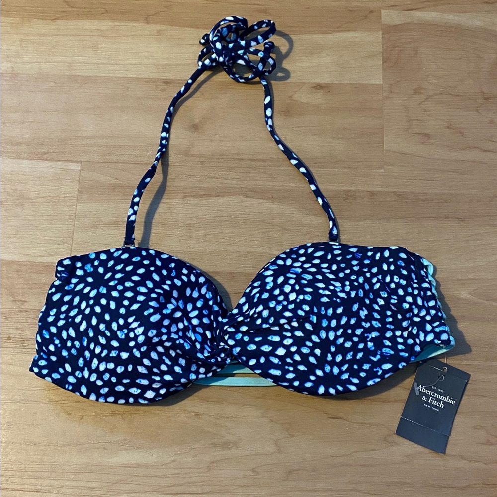 Abercrombie blue & white strappy back swim top S NWT